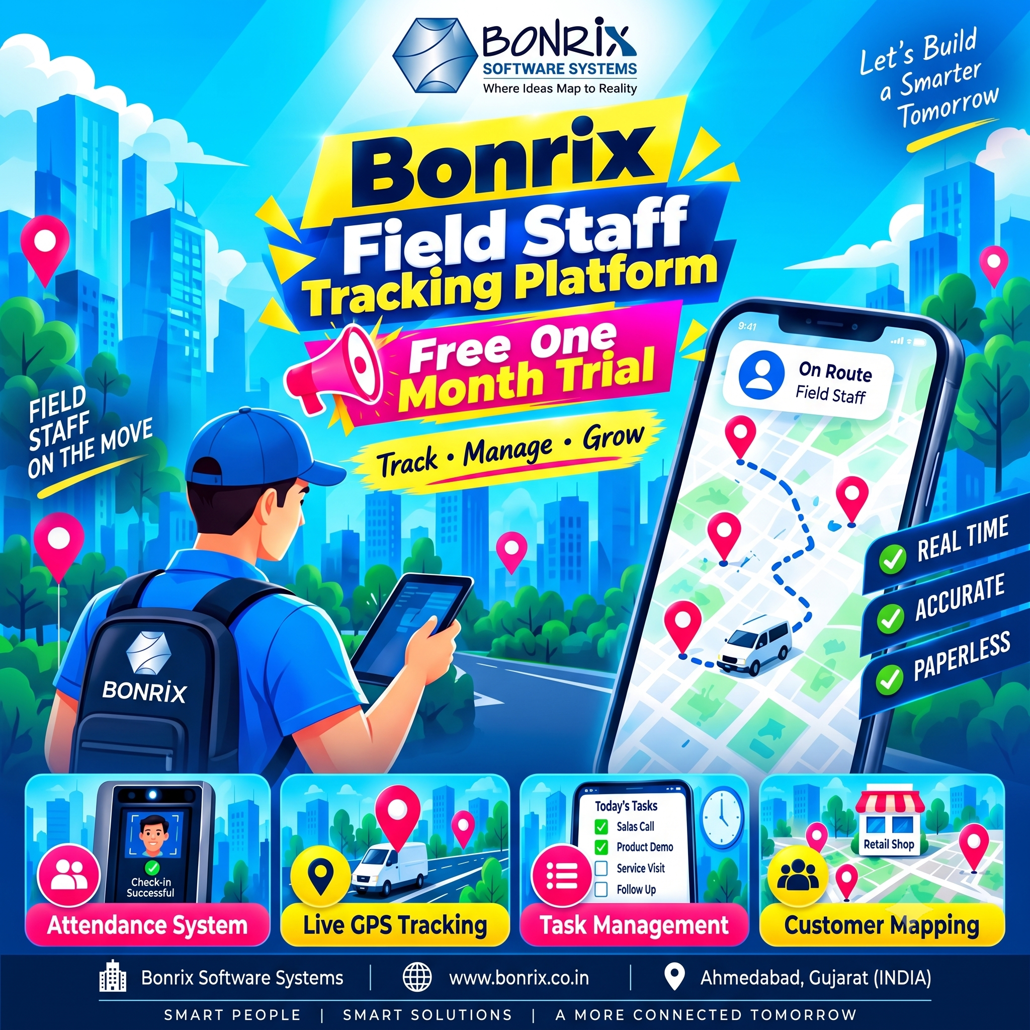 Bonrix Field Staff Tracking App – GPS Attendance, Task Allocation & Real-Time Staff Tracking
                                                                